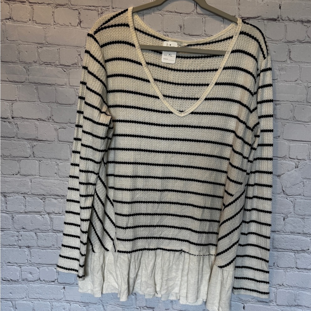 Maurices Cream Long Sleeve Ruffled Blouse